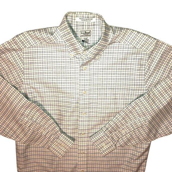 LL BEAN BUTTON SHIRT SZ 15 34 BLUE WHITE PLAID TRADITIONAL FIT COTTON MENS - Picture 2 of 4